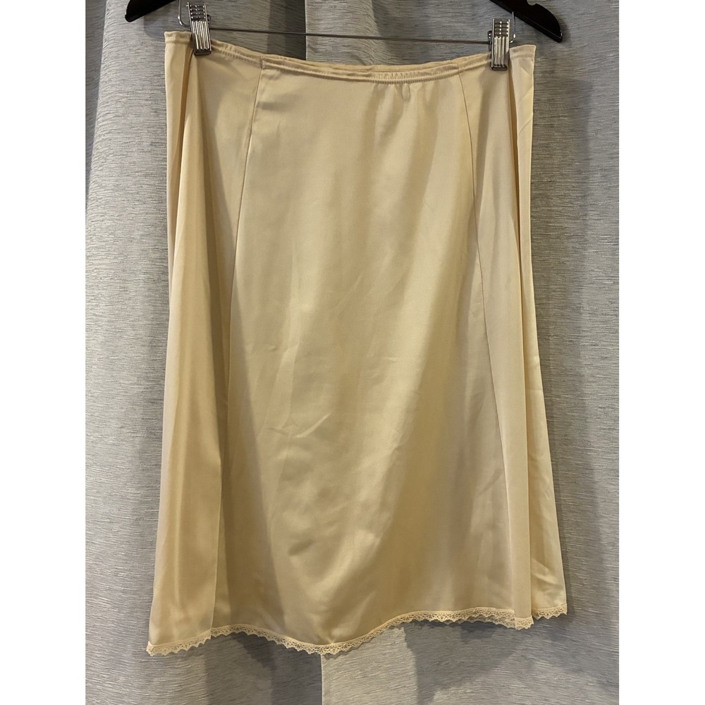 Vintage Fairycore Slip Skirt Women Beige Small Lace Trim Y2K Vanity Fair USA